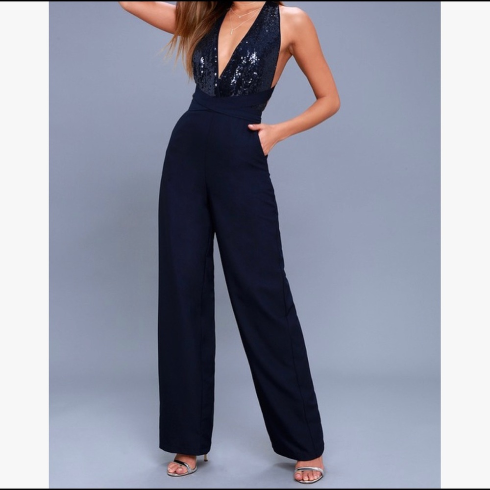 DISCO HEAVEN NAVY BLUE SEQUIN JUMPSUIT